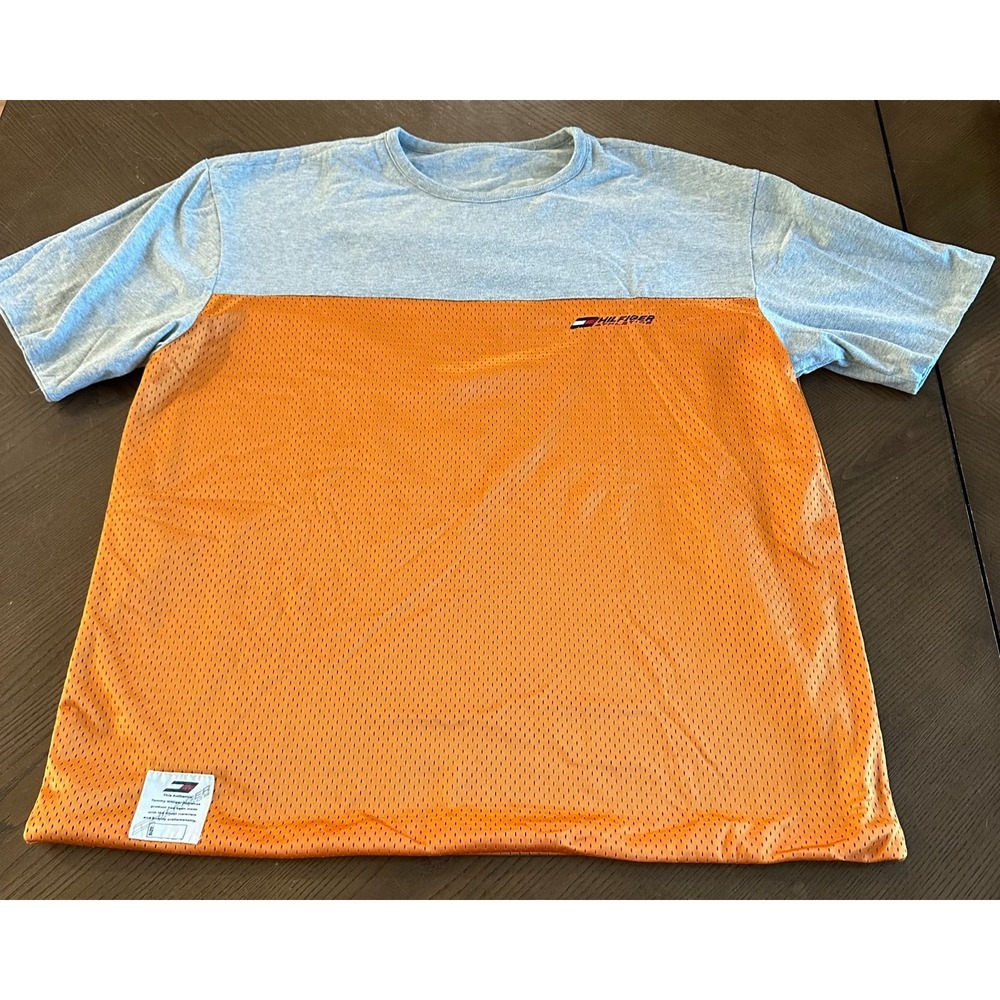 Vintage Tommy Hilfiger Athletics Men's 2XL Mesh Jersey T-Shirt Orange‎ Grey